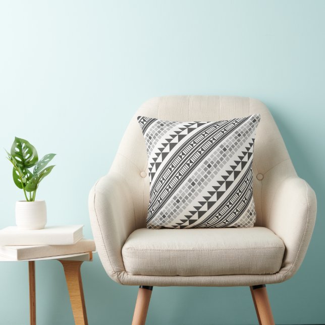 Aztec Geometric Gray Abstract Pattern Throw Pillow (Chair)