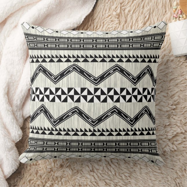 Aztec Geometric Gray Abstract Pattern Throw Pillow (Blanket)