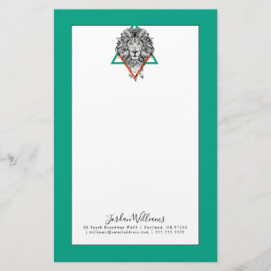 Aztec Geometric Lion Portrait Add Your Name Stationery
