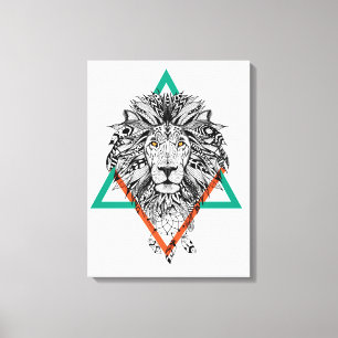 Aztec Geometric Lion Portrait Canvas Print