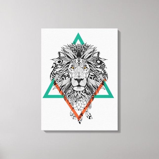 Aztec Geometric Lion Portrait Canvas Print (Front)