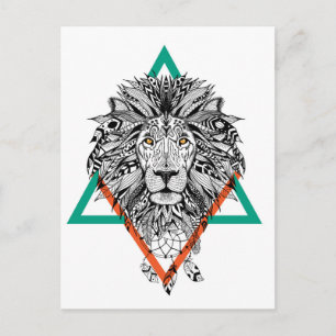 Aztec Geometric Lion Portrait Postcard
