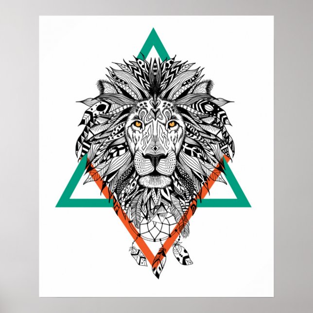 Aztec Geometric Lion Portrait Poster (Front)