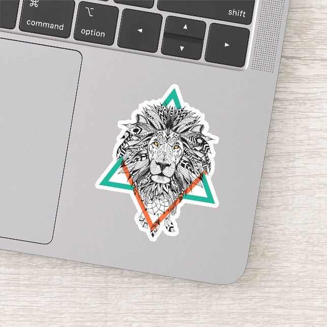 Aztec Geometric Lion Portrait Sticker (Detail)