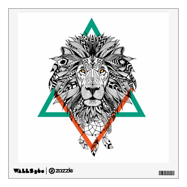Aztec Geometric Lion Portrait Wall Decal (Front)