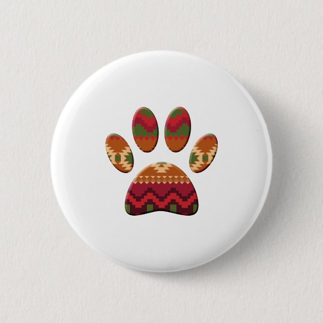 Aztec Geometric Pattern Art Dog Paw Print Button (Front)