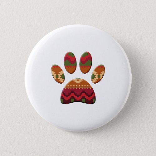 Aztec Geometric Pattern Art Dog Paw Print Button