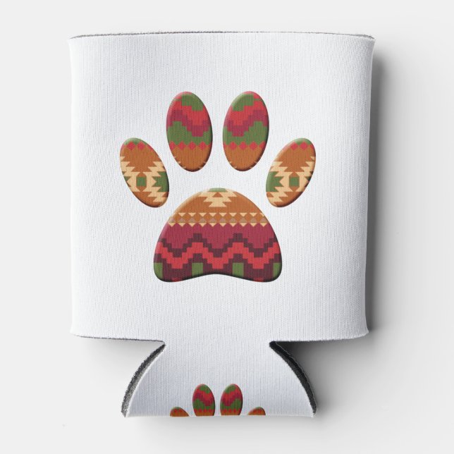 Aztec Geometric Pattern Art Dog Paw Print Can Cooler (Front)