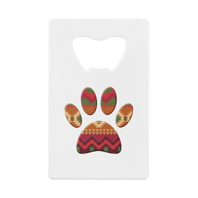 Aztec Geometric Pattern Art Dog Paw Print Credit Card Bottle Opener (Front)