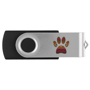 Aztec Geometric Pattern Art Dog Paw Print Flash Drive
