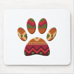 Aztec Geometric Pattern Art Dog Paw Print Mouse Pad