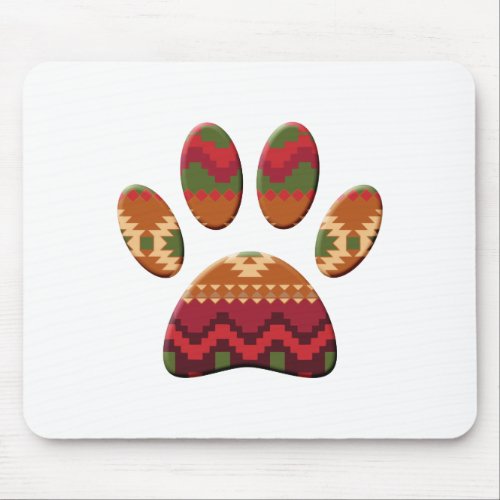 Aztec Geometric Pattern Art Dog Paw Print Mouse Pad