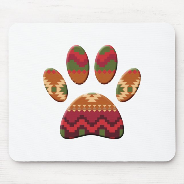 Aztec Geometric Pattern Art Dog Paw Print Mouse Pad (Front)
