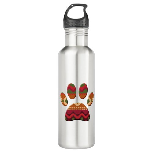 Aztec Geometric Pattern Art Dog Paw Print Stainless Steel Water Bottle