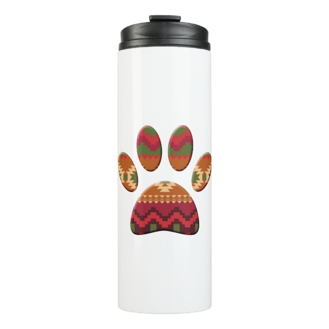 Aztec Geometric Pattern Art Dog Paw Print Thermal Tumbler (Front)