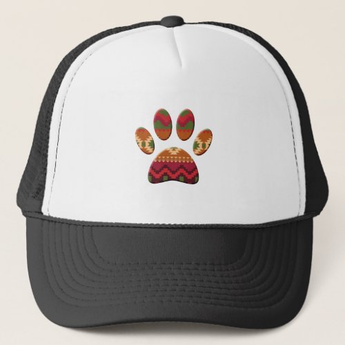 Aztec Geometric Pattern Art Dog Paw Print Trucker Hat