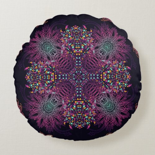 Aztec geometric vintage seamless pattern round pillow