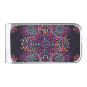 Aztec geometric, vintage seamless pattern. silver finish money clip