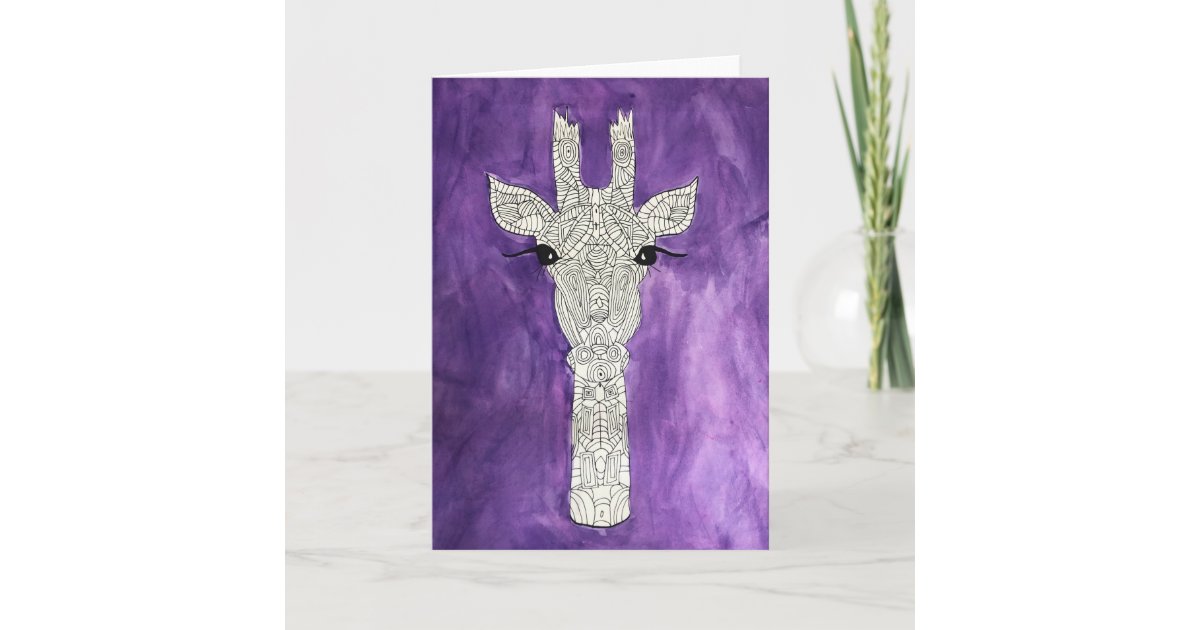 Aztec Giraffe Purple Watercolor Blank Card | Zazzle