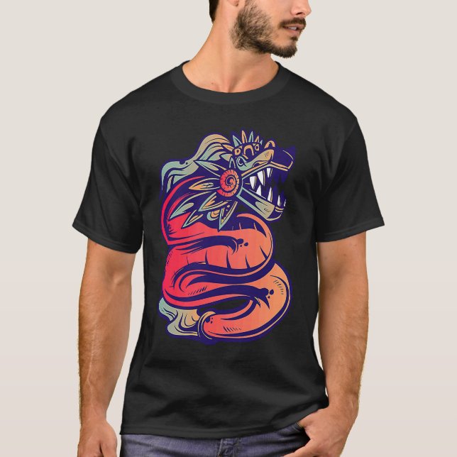 Aztec God Quetzalcoatl Cool Snake Dragon Inca Maya T-Shirt (Front)