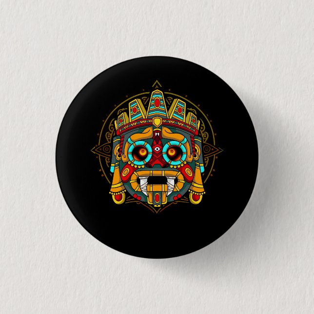 Aztec God Tlaloc Mayan Mythology Deity Mexican Her Button (Front)