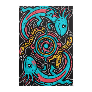 Aztec God Xolotl Fighting Jaguar Battle Tribal Art