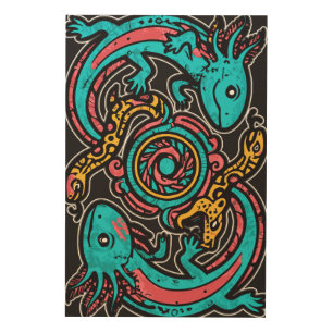 Aztec God Xolotl Fighting Jaguar Battle Tribal Art