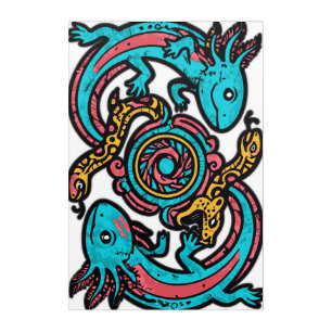 Aztec God Xolotl Fighting Jaguar Battle Tribal Art