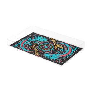 Aztec God Xolotl Fighting Jaguar Battle Tribal Art Acrylic Tray