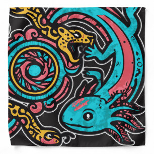 Aztec God Xolotl Fighting Jaguar Battle Tribal Art Bandana