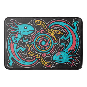 Aztec God Xolotl Fighting Jaguar Battle Tribal Art Bath Mat