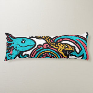 Aztec God Xolotl Fighting Jaguar Battle Tribal Art Body Pillow