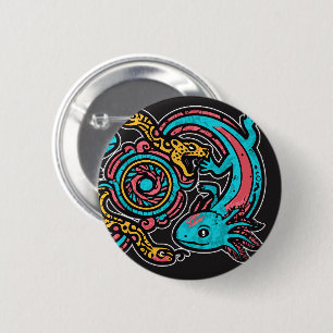 Aztec God Xolotl Fighting Jaguar Battle Tribal Art Button