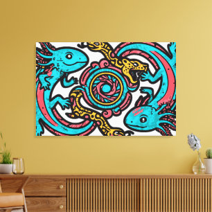Aztec God Xolotl Fighting Jaguar Battle Tribal Art Canvas Print