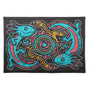 Aztec God Xolotl Fighting Jaguar Battle Tribal Art Cloth Placemat