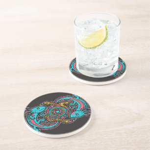 Aztec God Xolotl Fighting Jaguar Battle Tribal Art Coaster