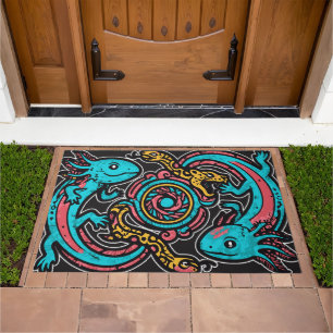 Aztec God Xolotl Fighting Jaguar Battle Tribal Art Doormat