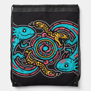 Aztec God Xolotl Fighting Jaguar Battle Tribal Art Drawstring Bag