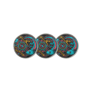 Aztec God Xolotl Fighting Jaguar Battle Tribal Art Golf Ball Marker