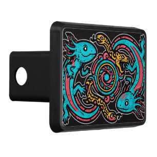 Aztec God Xolotl Fighting Jaguar Battle Tribal Art Hitch Cover