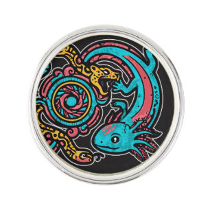 Aztec God Xolotl Fighting Jaguar Battle Tribal Art Lapel Pin