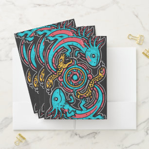Aztec God Xolotl Fighting Jaguar Battle Tribal Art Pocket Folder