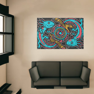 Aztec God Xolotl Fighting Jaguar Battle Tribal Art Rug