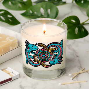 Aztec God Xolotl Fighting Jaguar Battle Tribal Art Scented Candle