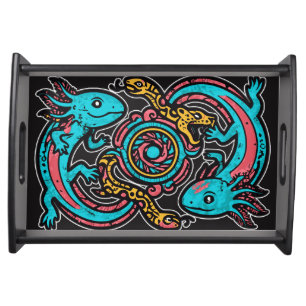 Aztec God Xolotl Fighting Jaguar Battle Tribal Art Serving Tray