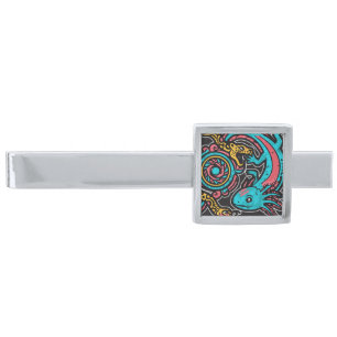 Aztec God Xolotl Fighting Jaguar Battle Tribal Art Silver Finish Tie Bar