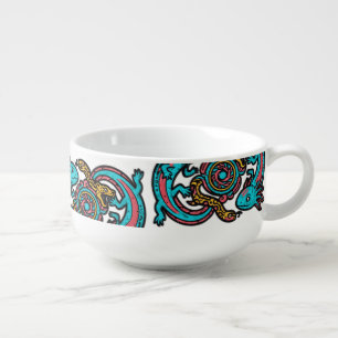 Aztec God Xolotl Fighting Jaguar Battle Tribal Art Soup Mug