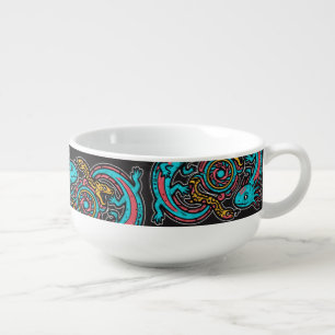 Aztec God Xolotl Fighting Jaguar Battle Tribal Art Soup Mug