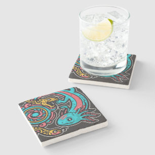 Aztec God Xolotl Fighting Jaguar Battle Tribal Art Stone Coaster