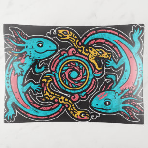 Aztec God Xolotl Fighting Jaguar Battle Tribal Art Trinket Tray